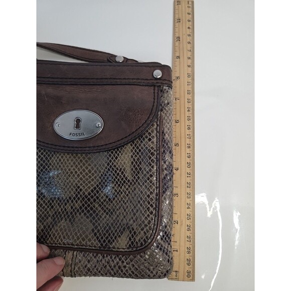 Fossil Snakeskin Embossed Leather Crossbody Adjustable Purse Brown Trim 7 X 8 - Picture 12 of 13